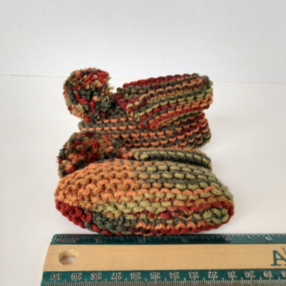 Hand Crafted Baby Slippers Boots Shoes Pompom Knit Browns Greens Orange Fall - Picture 8 of 11